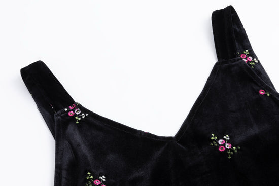 Flower Embroidery Velvet Dress With Black Velvet Shirt