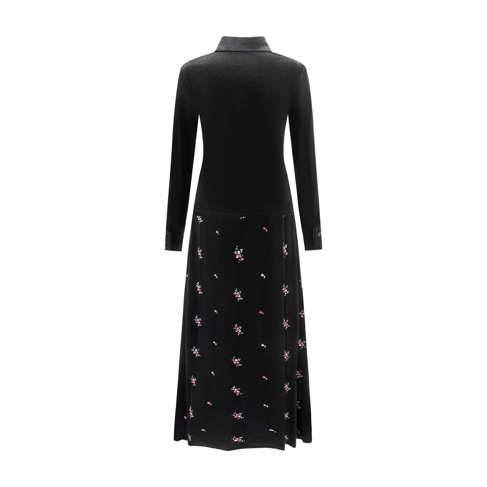 Flower Embroidery Velvet Dress With Black Velvet Shirt