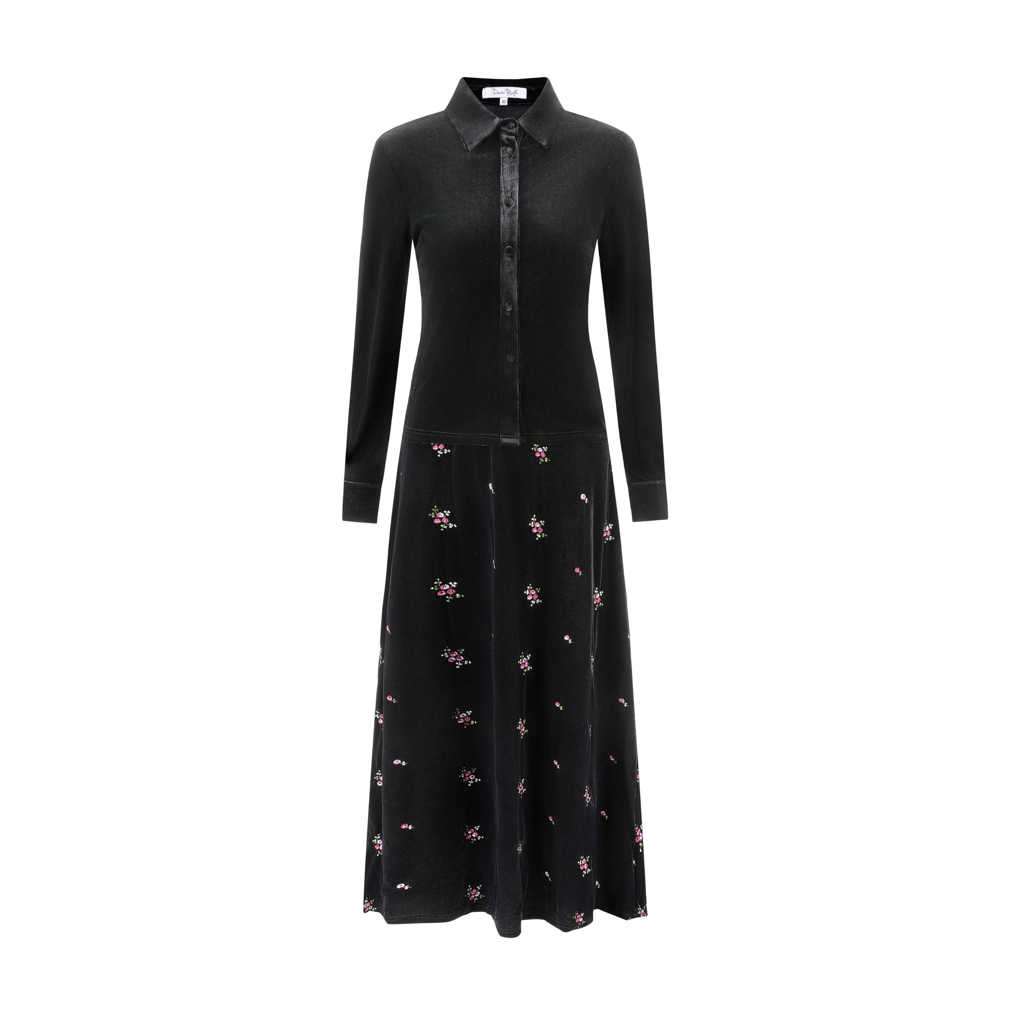 Flower Embroidery Velvet Dress With Black Velvet Shirt