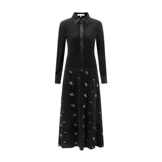 Flower Embroidery Velvet Dress With Black Velvet Shirt