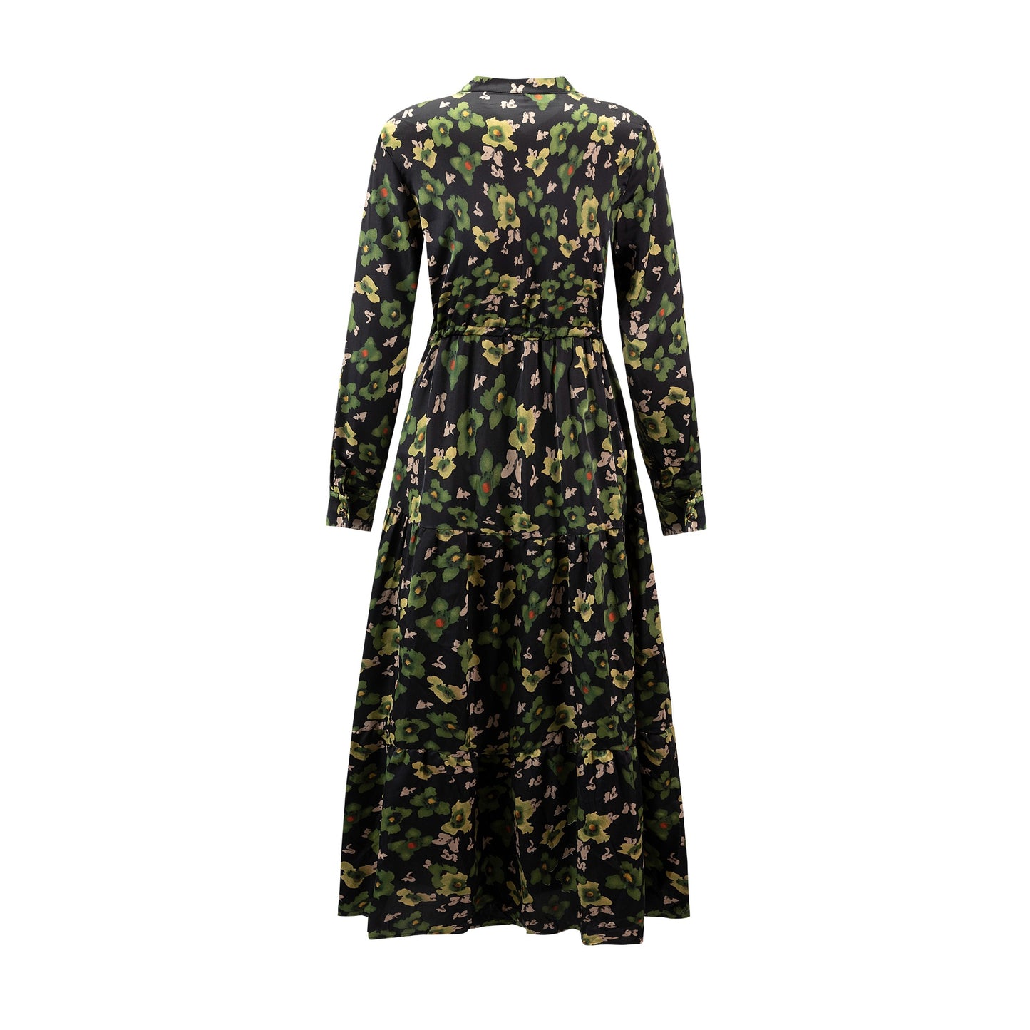 Green Flower Printed Dress With Gold Buttons