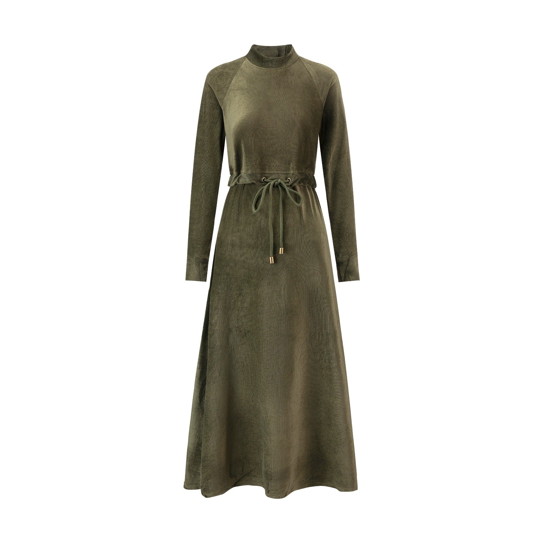 Olive Velvet Faux Two Piece Dress