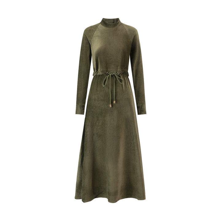 Olive Velvet Faux Two Piece Dress