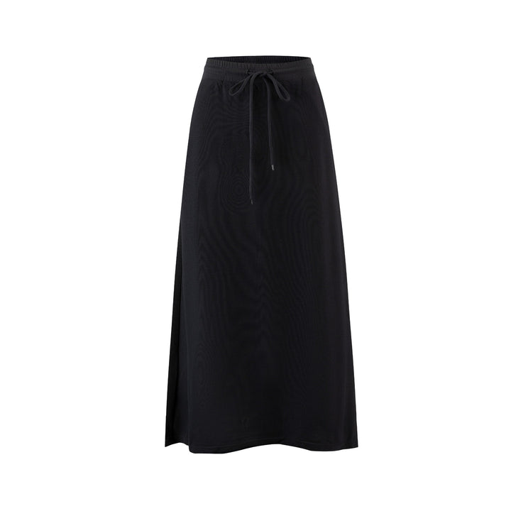 Black Casual Skirt With Drawstring