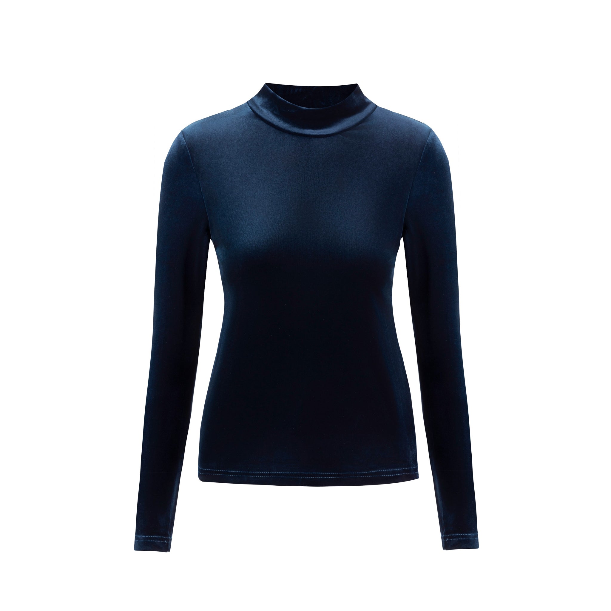 Navy Solid Velvet Fitted Top