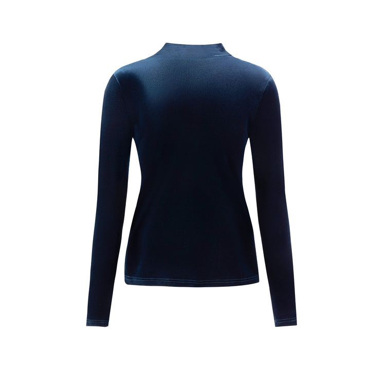 Navy Solid Velvet Fitted Top