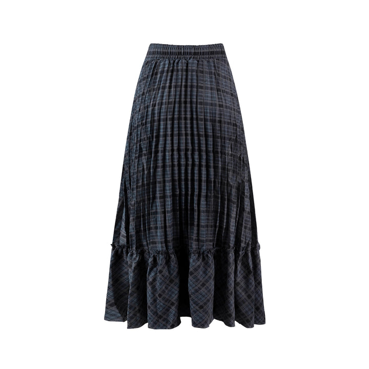 Navy Checkered Pleated Layer Skirt