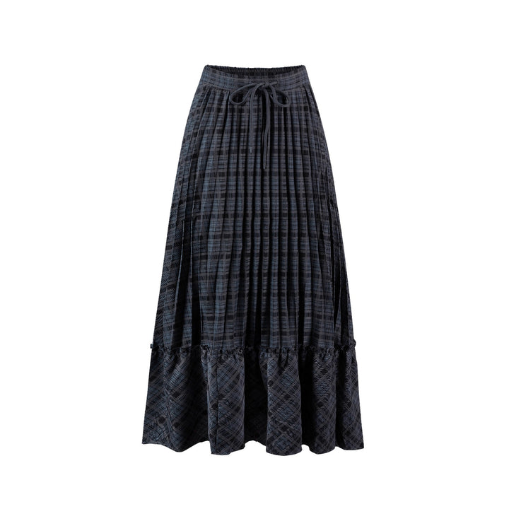 Navy Checkered Pleated Layer Skirt