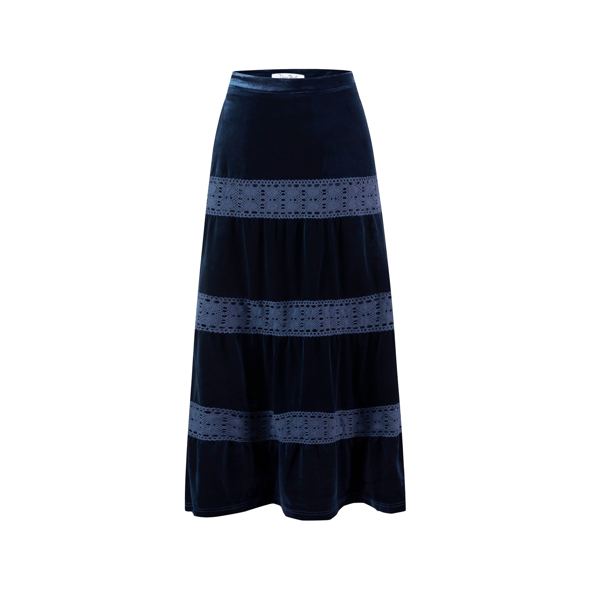 Midnight Bluevelvet With Lace Trimmings Skirt