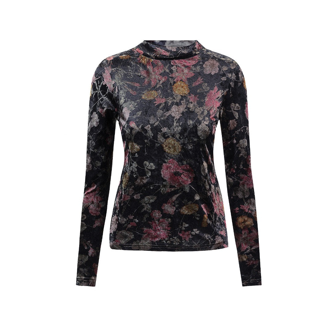 Black Velvet Floral Printed Top