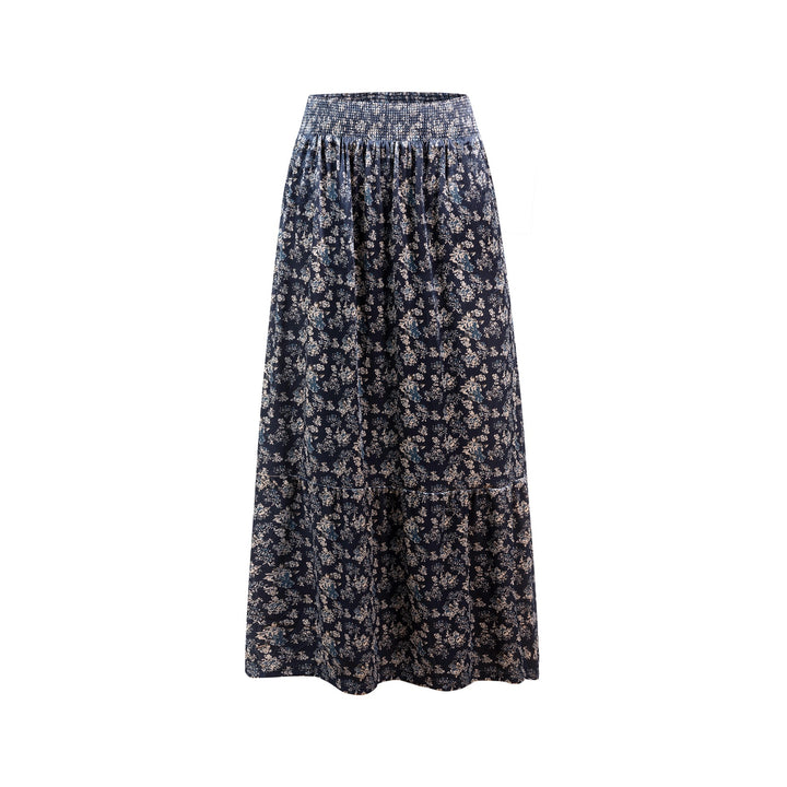 Printed Velvet Skirt With Smocked Waist Band