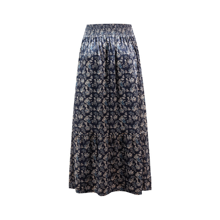 Printed Velvet Skirt With Smocked Waist Band