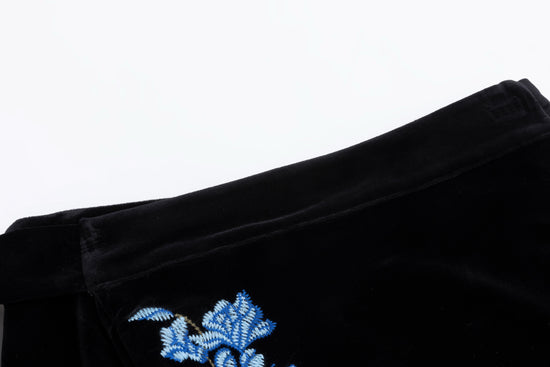 Black Velvet Flower Embroidery Wrap Skirt