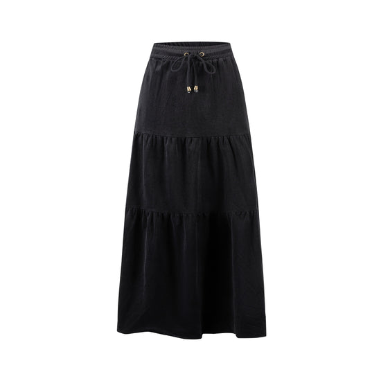 Black Corduroy Skirt With Drawstring