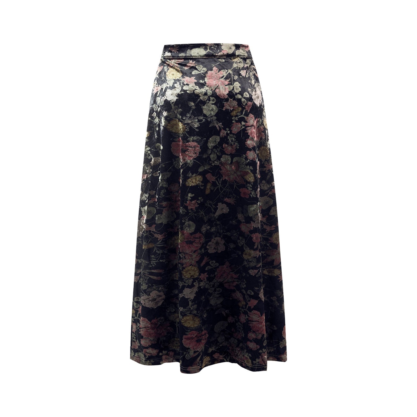 Black Velvet Floral Printed Skirt