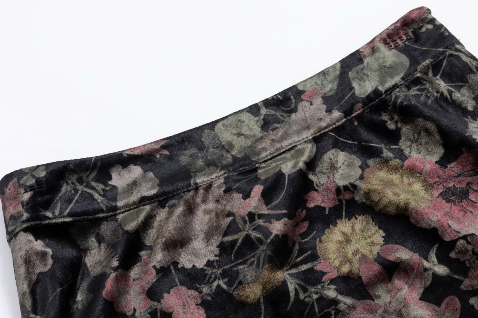 Black Velvet Floral Printed Skirt