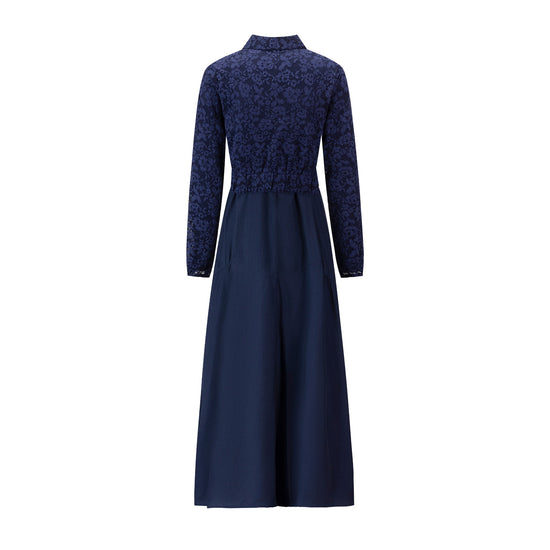 Solid Navy Dress With Lace Top Overlay