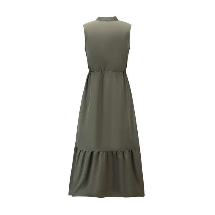 Olive Solid Sleeveless Dress With Exposed Zipper