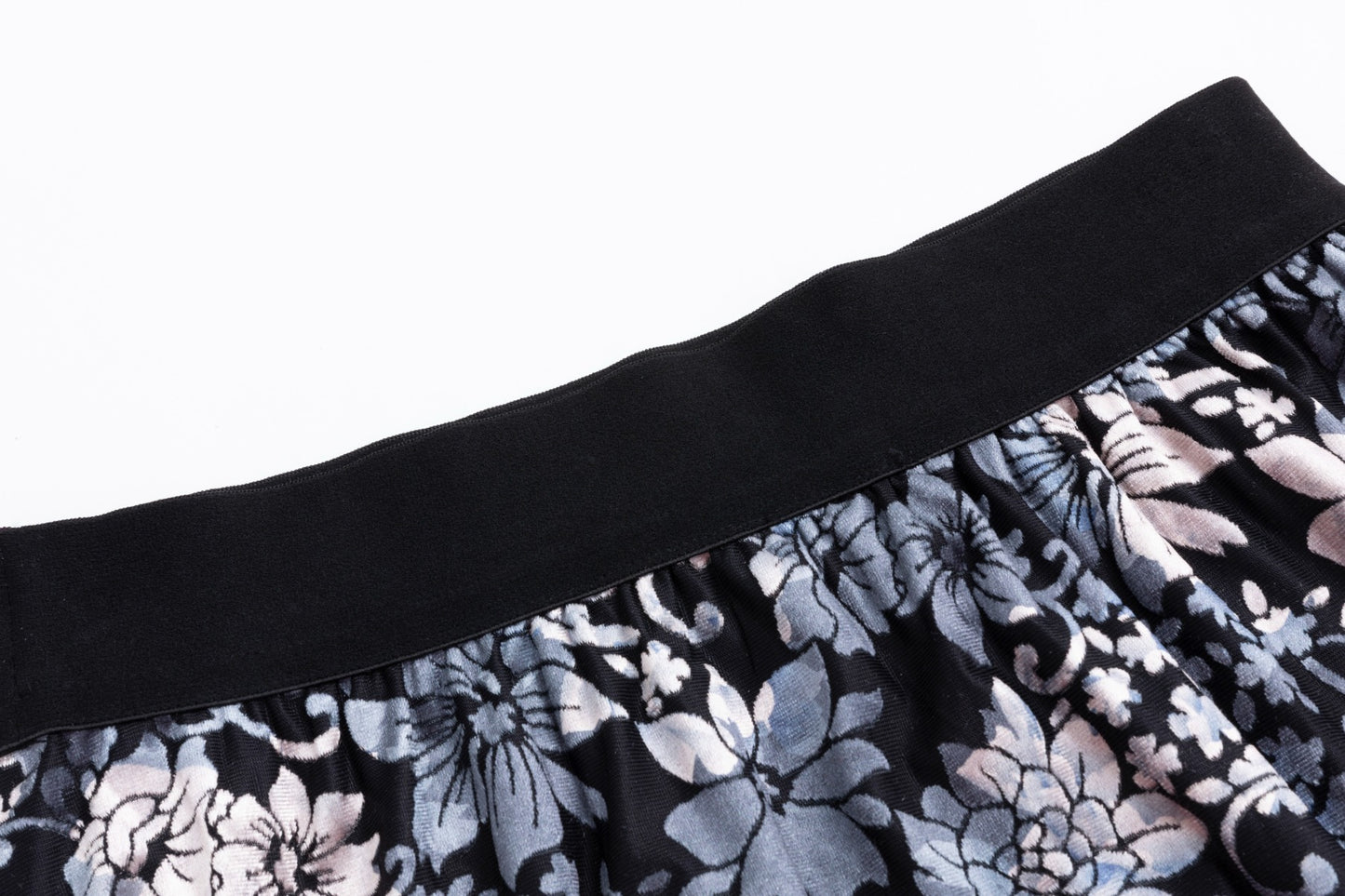 Black Printed Velvet Skirt With Elastic Waistband