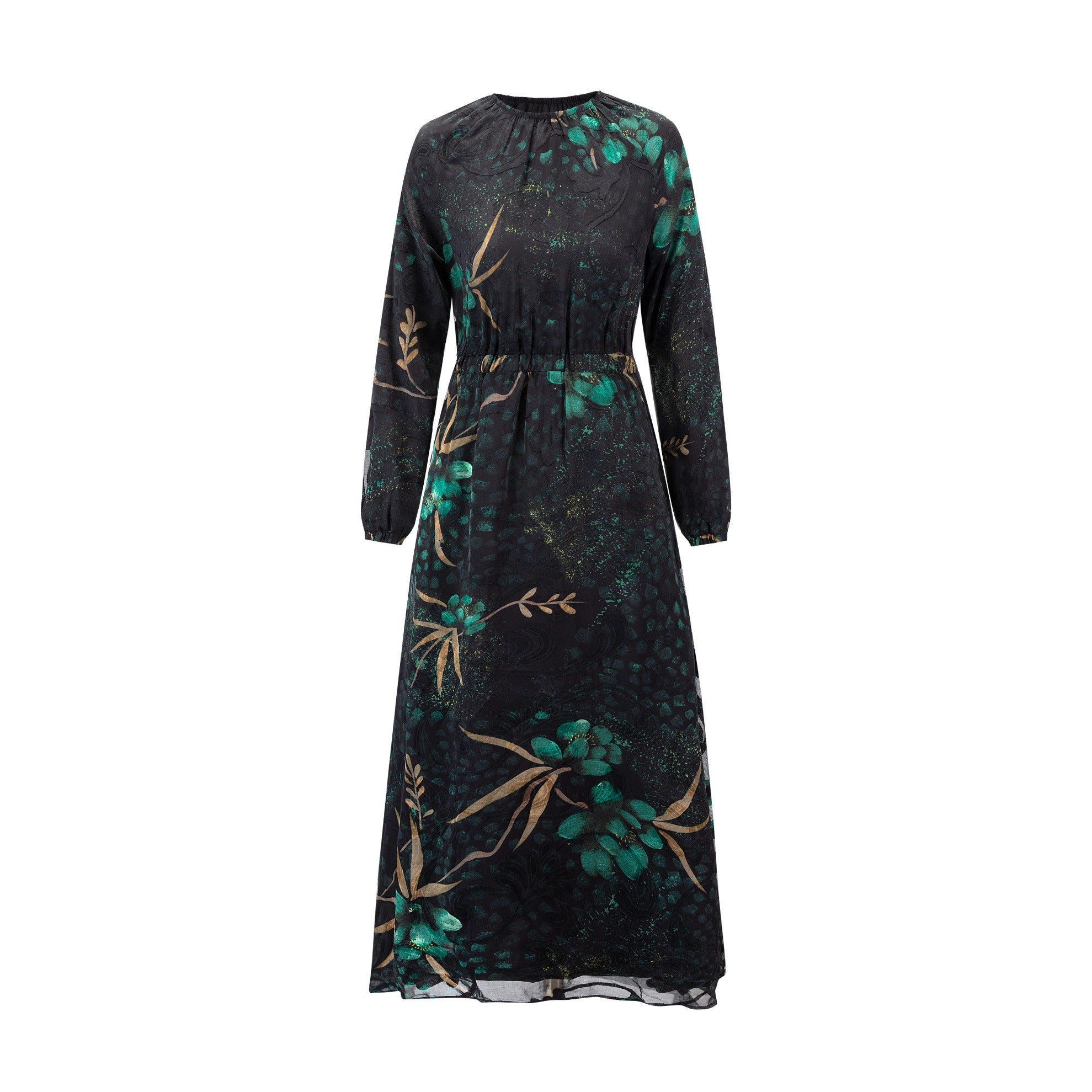 Black Dress With Hunter Green Floral Print