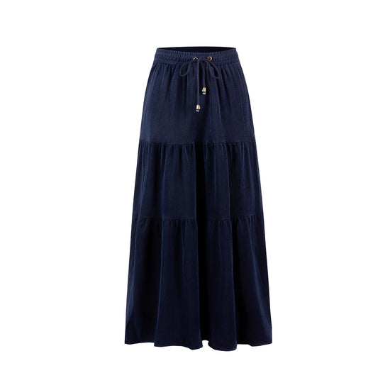 Navy Corduroy Skirt With Drawstring