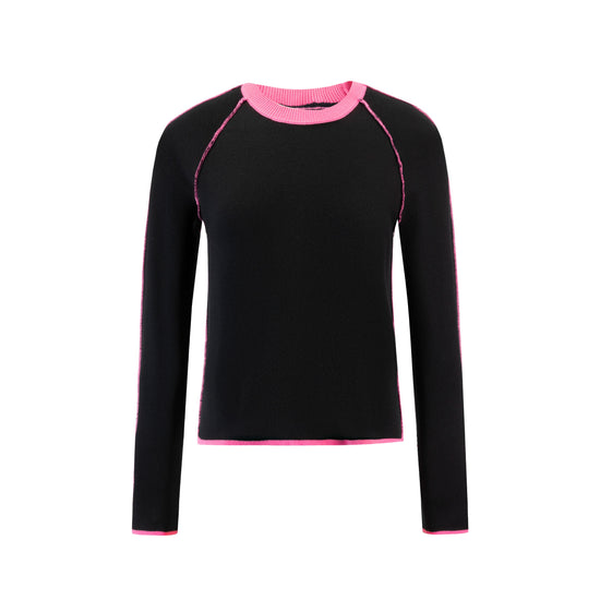 Black Knit Sweater With Neon Pink Stitching