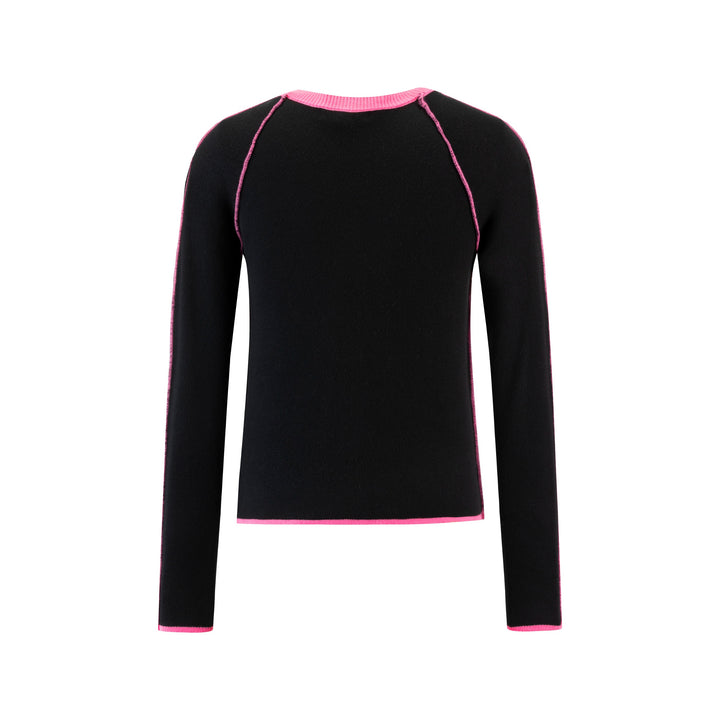 Black Knit Sweater With Neon Pink Stitching