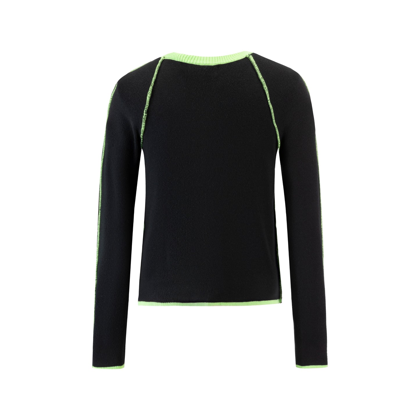 Black Knit Sweater With Neon Green Stitching