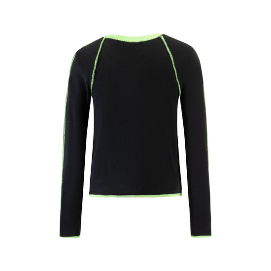 Black Knit Sweater With Neon Green Stitching