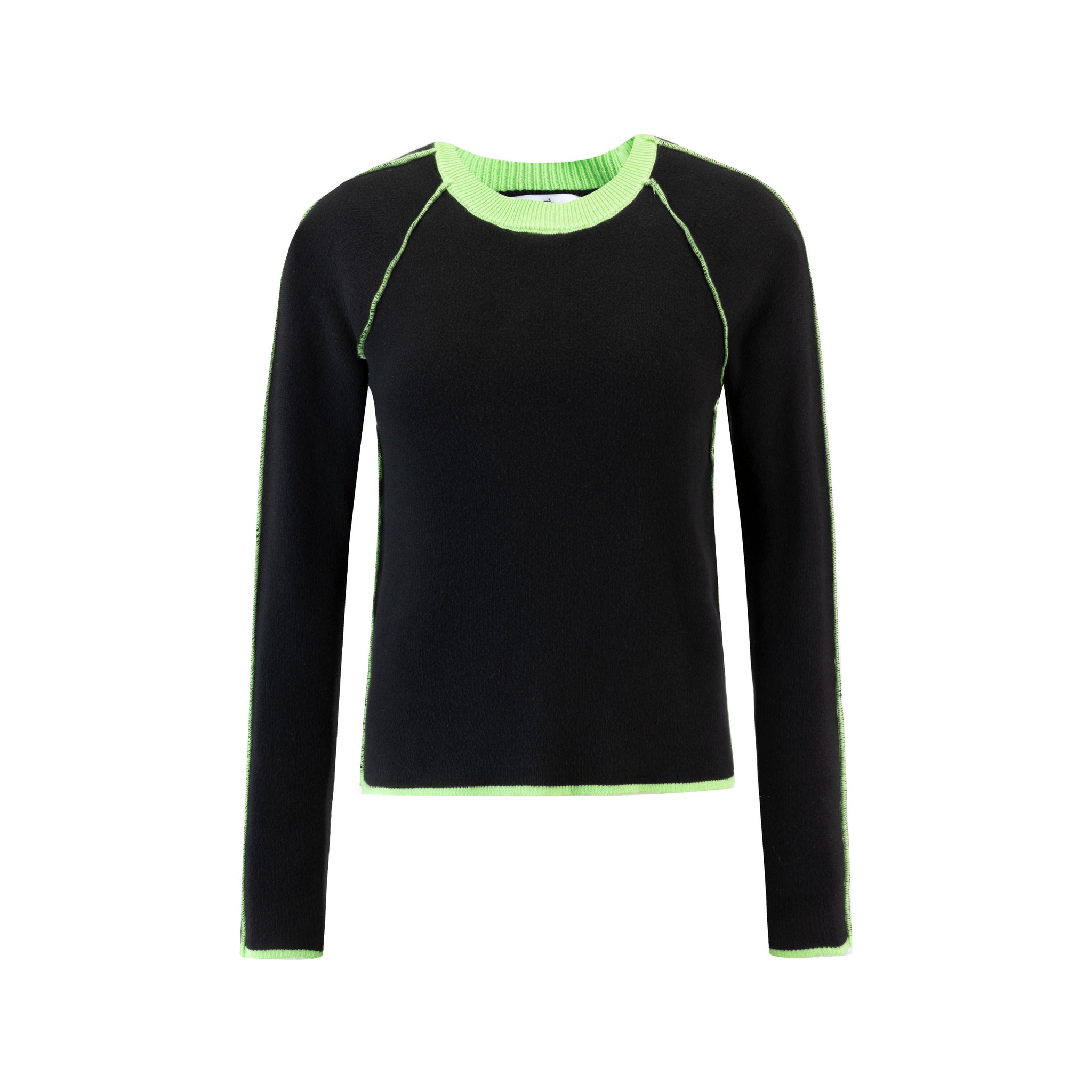 Black Knit Sweater With Neon Green Stitching