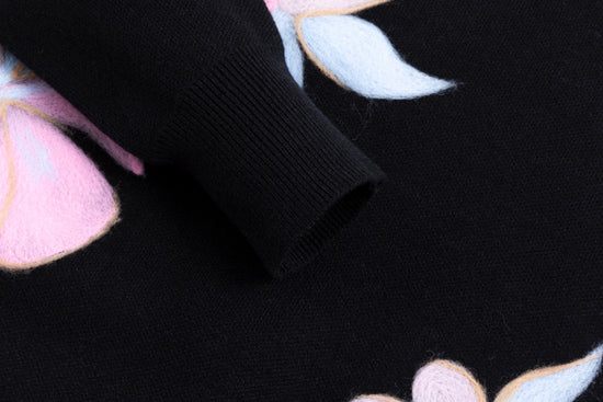 Black Knit Sweater With Pastel Colored Flowers