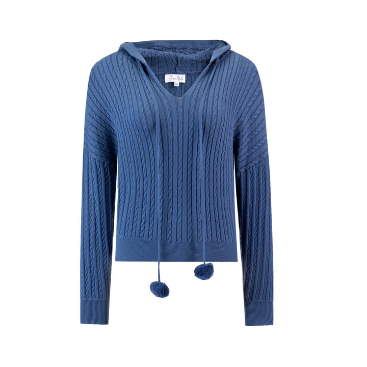 Blue Cableknit Sweater With Pom Poms