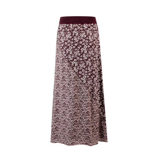 Colorblock Printed Skirt- Marroon