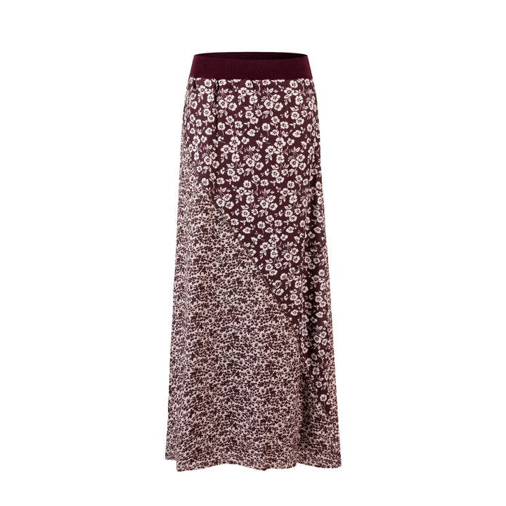 Colorblock Printed Skirt- Marroon