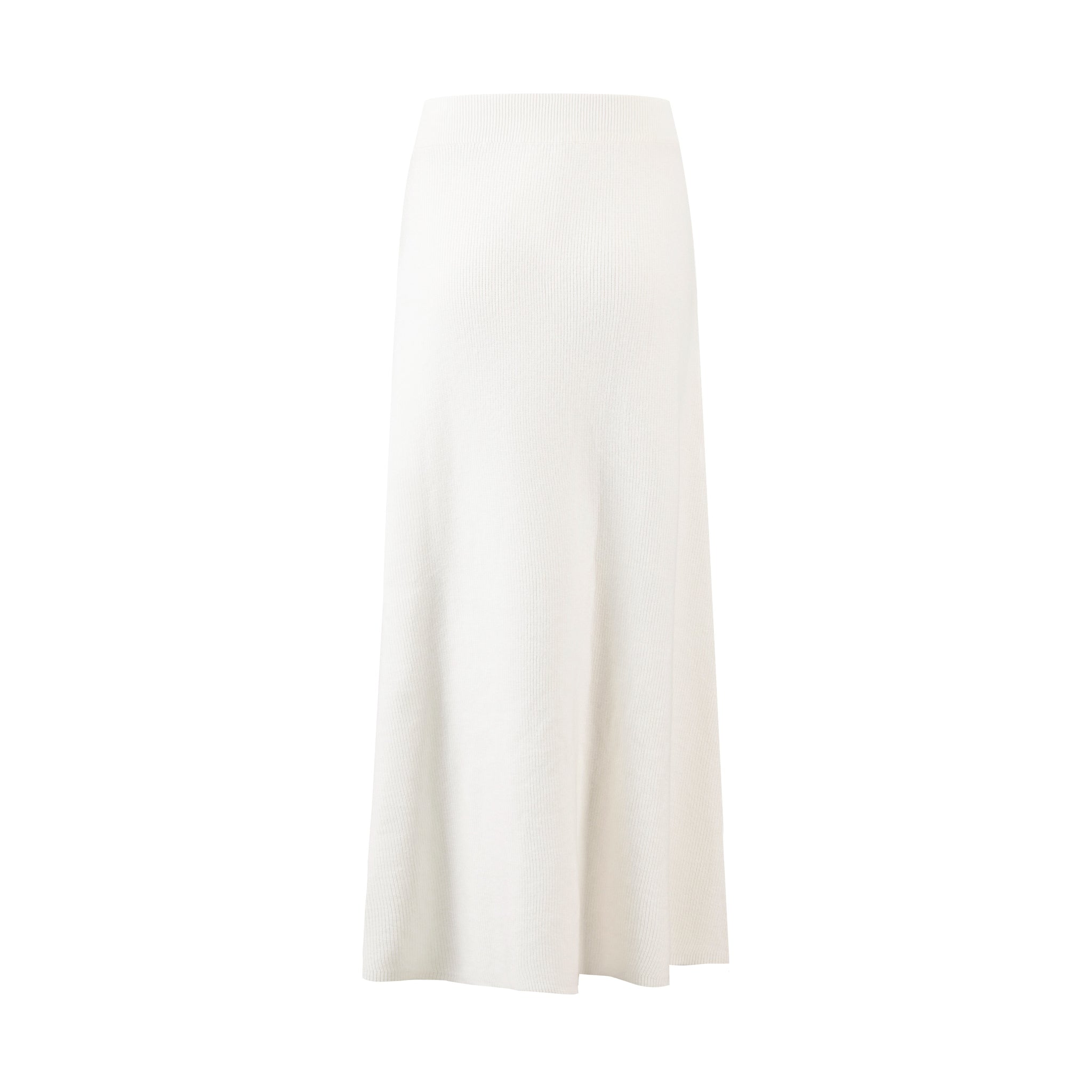 Beige Long Knit Skirt With Ruffle Down Side