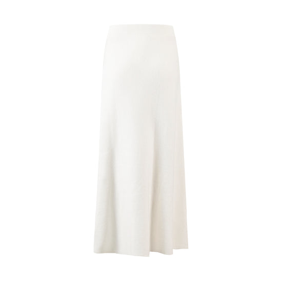 Beige Long Knit Skirt With Ruffle Down Side