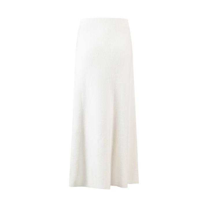 Beige Long Knit Skirt With Ruffle Down Side