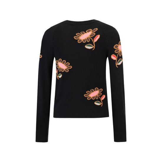 Black Knit Sweater With Pink Flowers