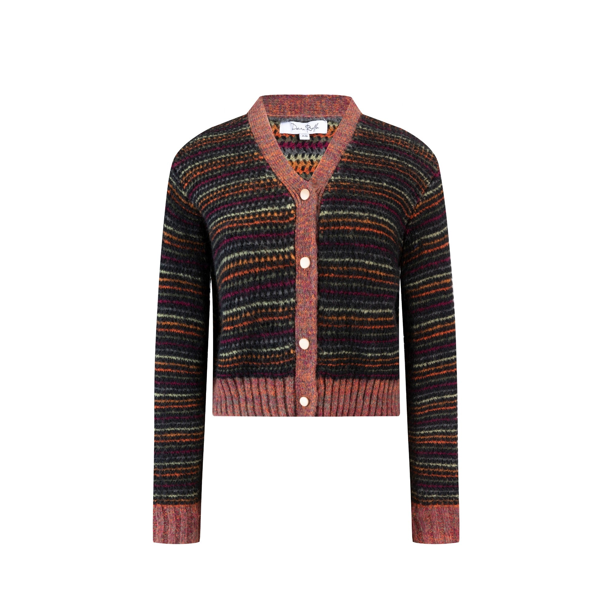 Black Cardigan With Multicolored Stripes