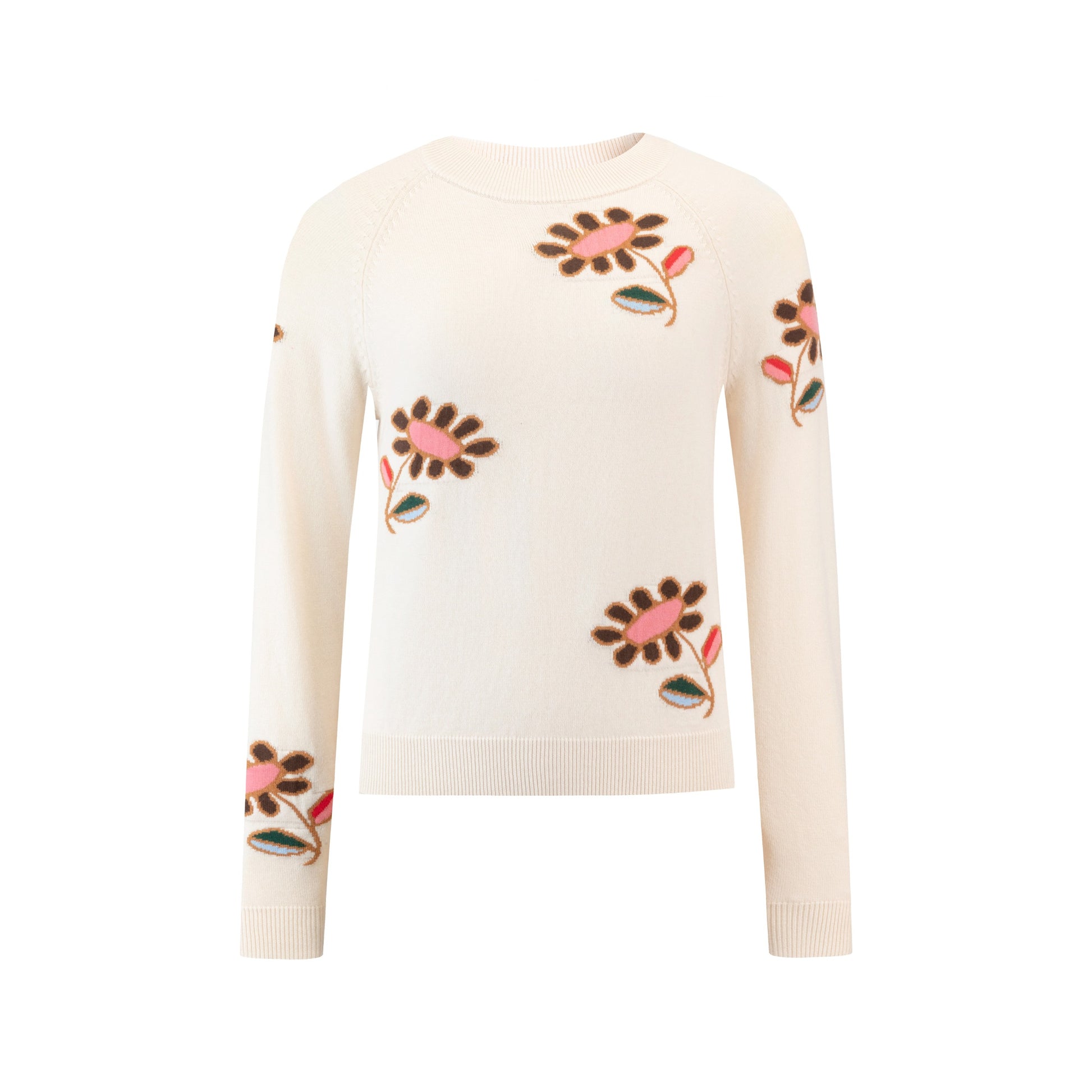 Ivory Knit Sweater With Pink Flowers