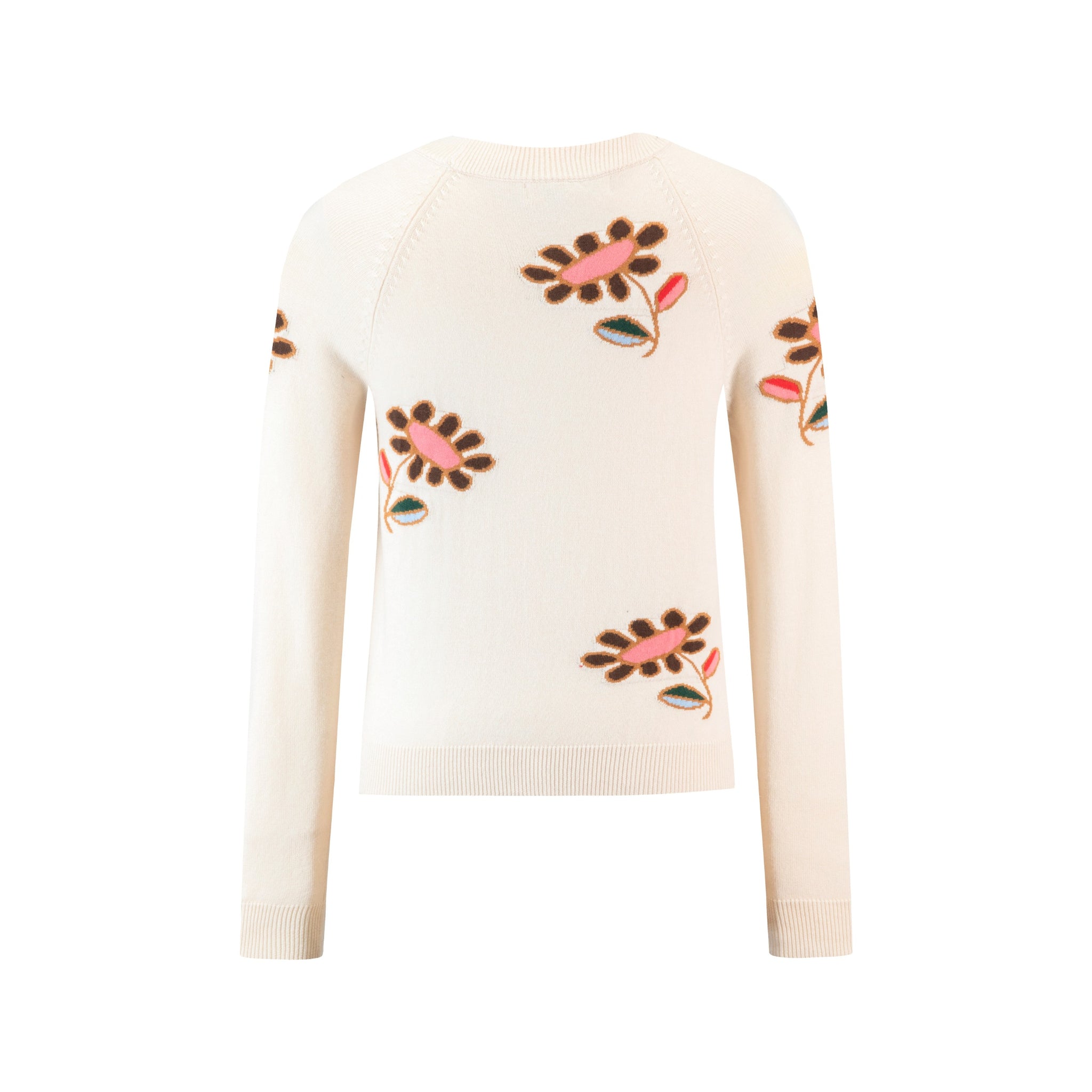 Ivory Knit Sweater With Pink Flowers