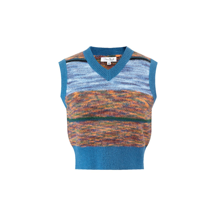 Blue Vest With Multicolored Print