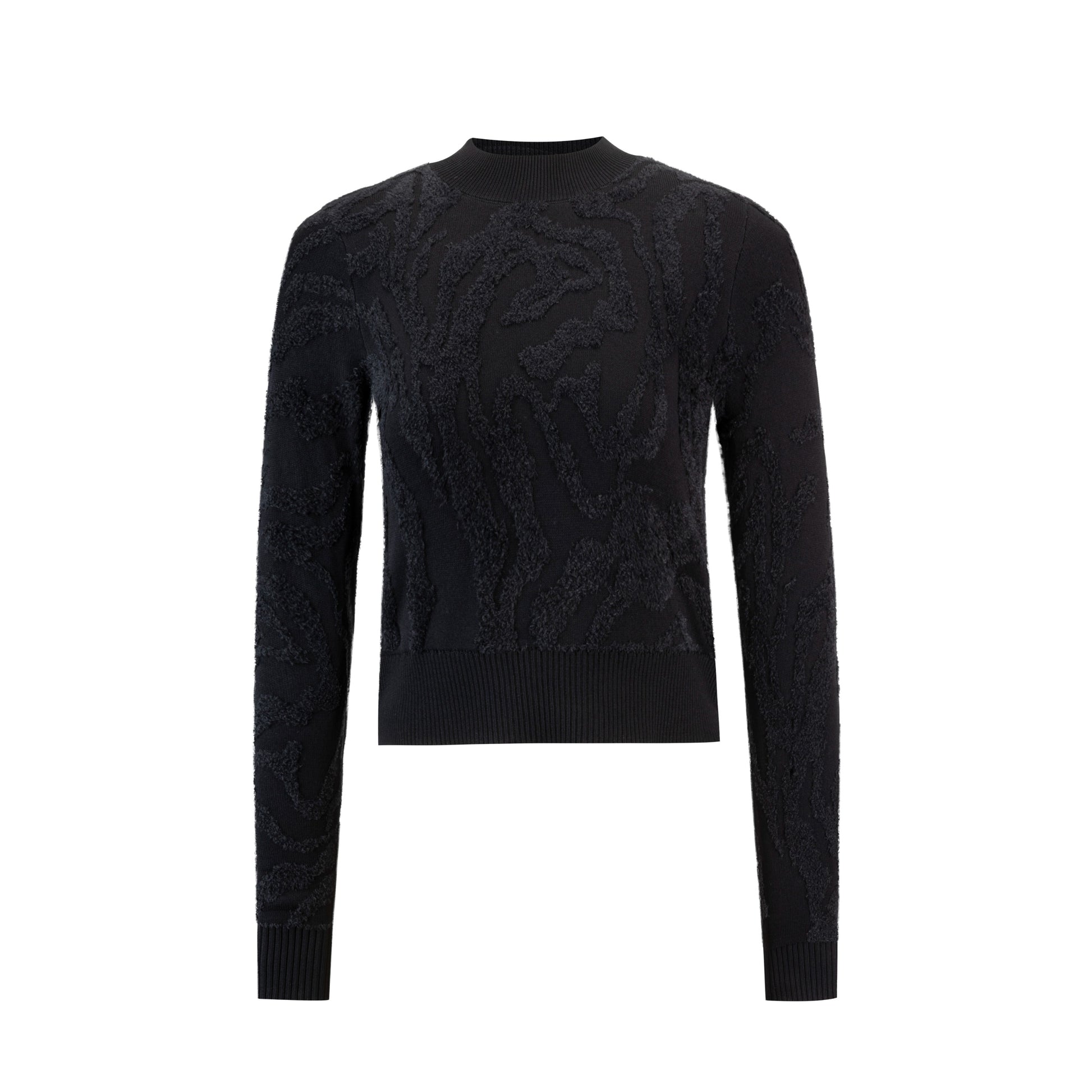 Black Knit Top With Furry Designs