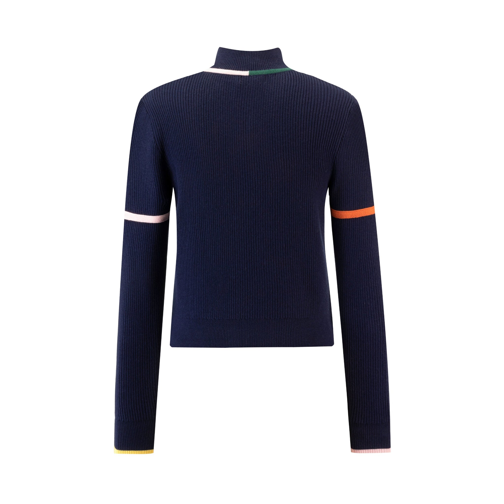 Navy Knit Half Zip With Multicolored Trims