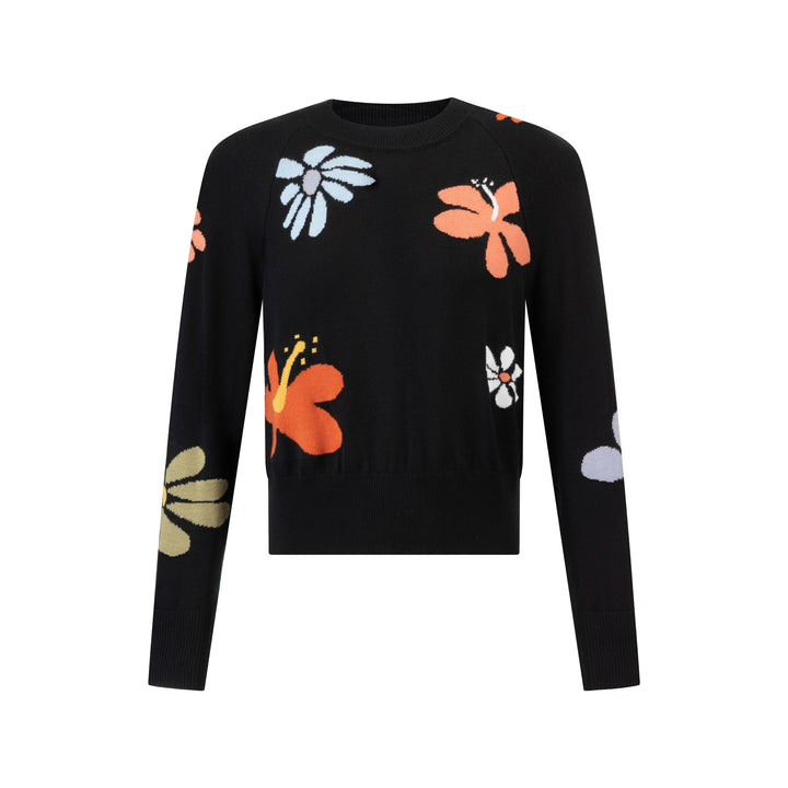 Black Knit With Colored Flowers