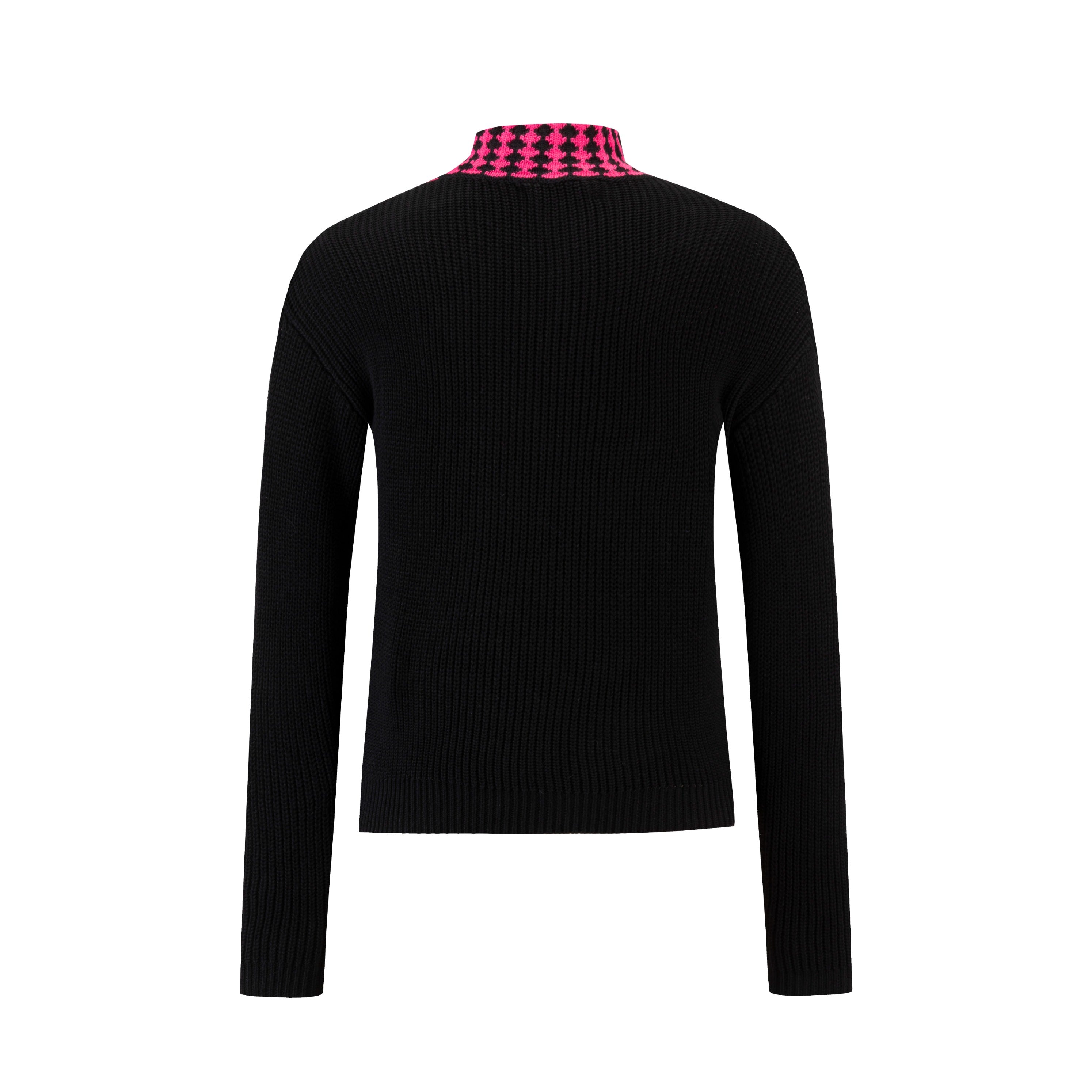 Black Knit Half Zip With Hot Pinkbib Details