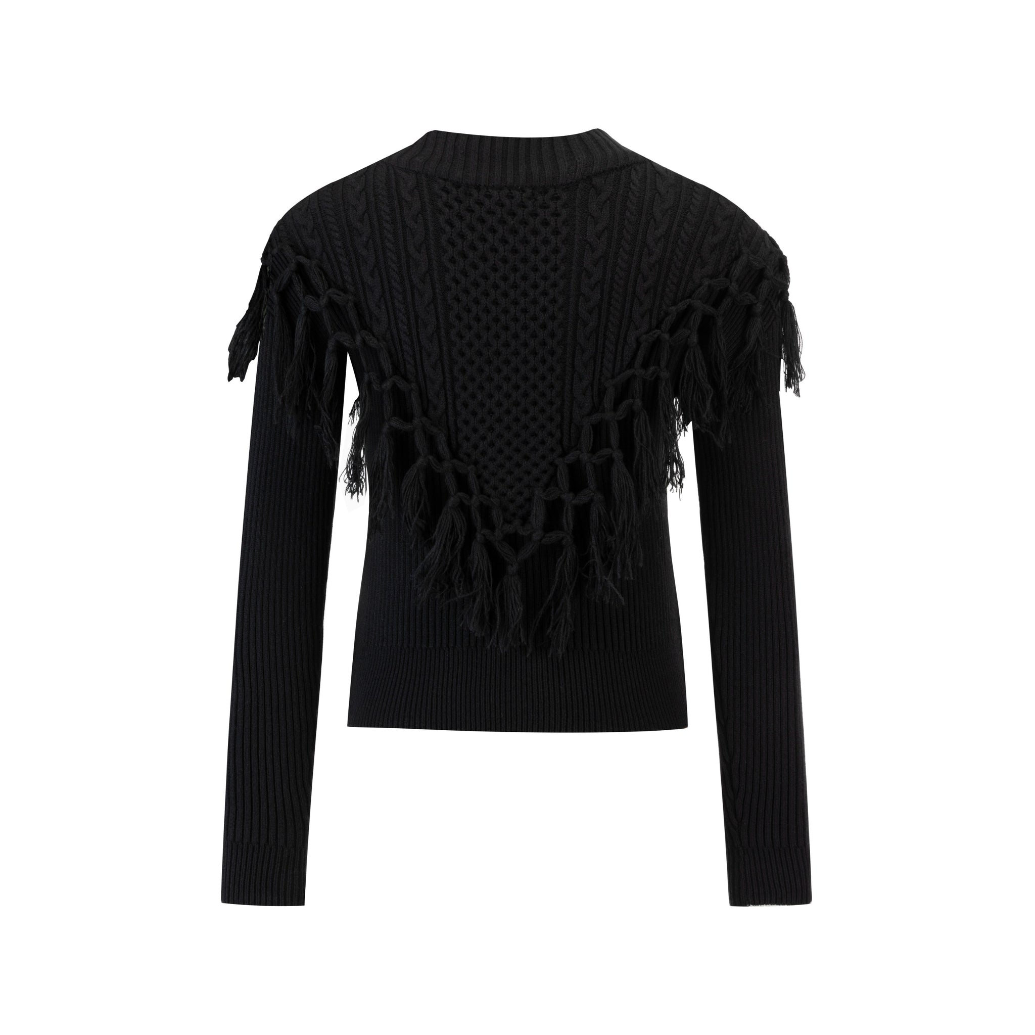 Black Knit Top With Fringes Overlay