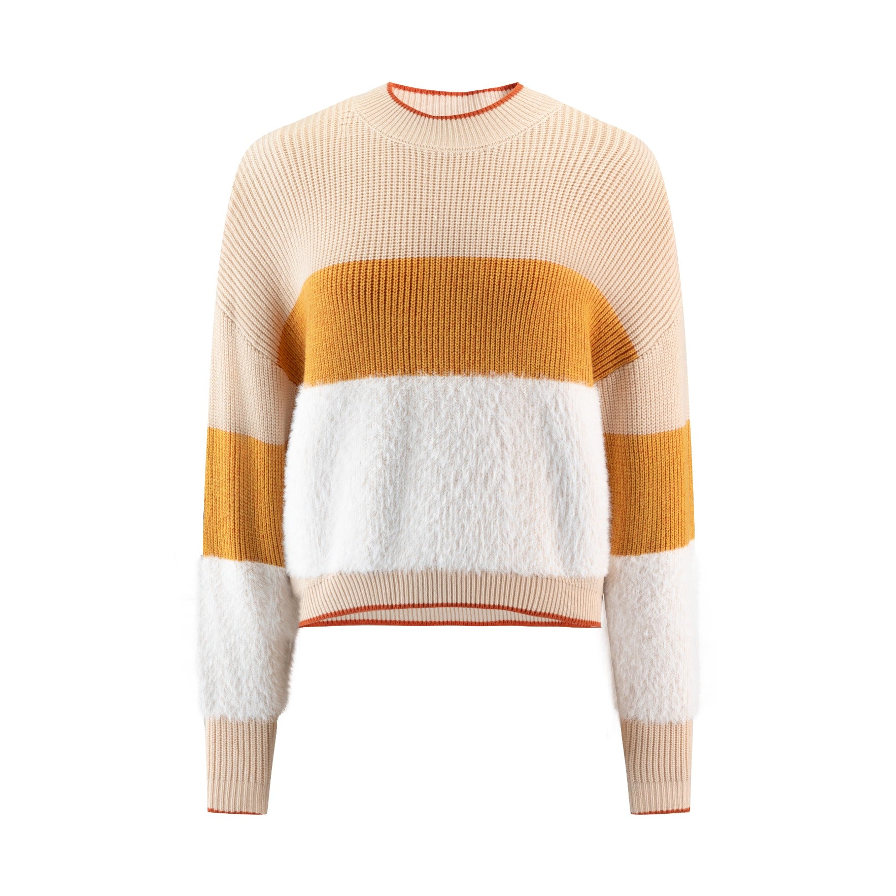 Beige And Yellow Sweater With Ivory Fuzzy Sections