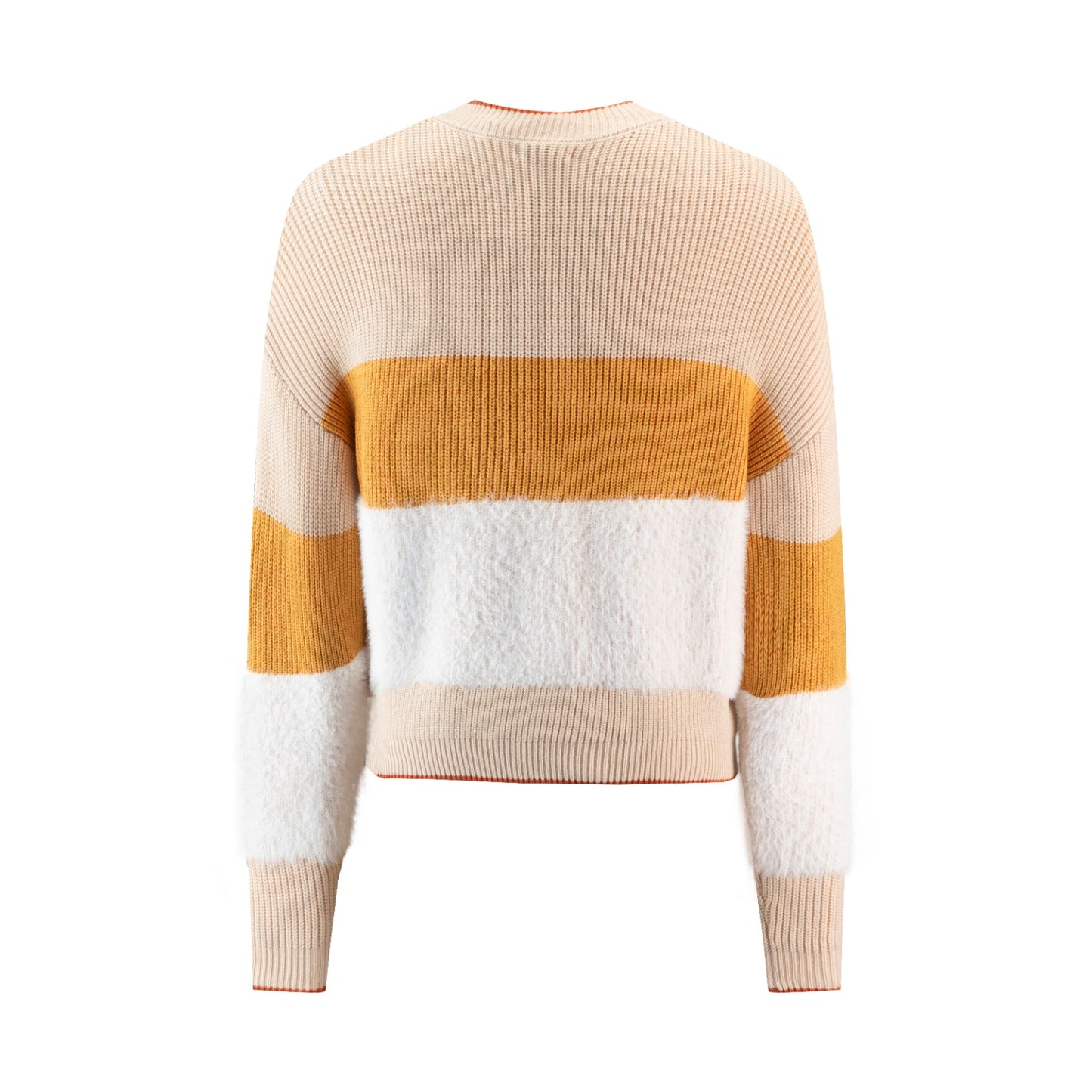 Beige And Yellow Sweater With Ivory Fuzzy Sections