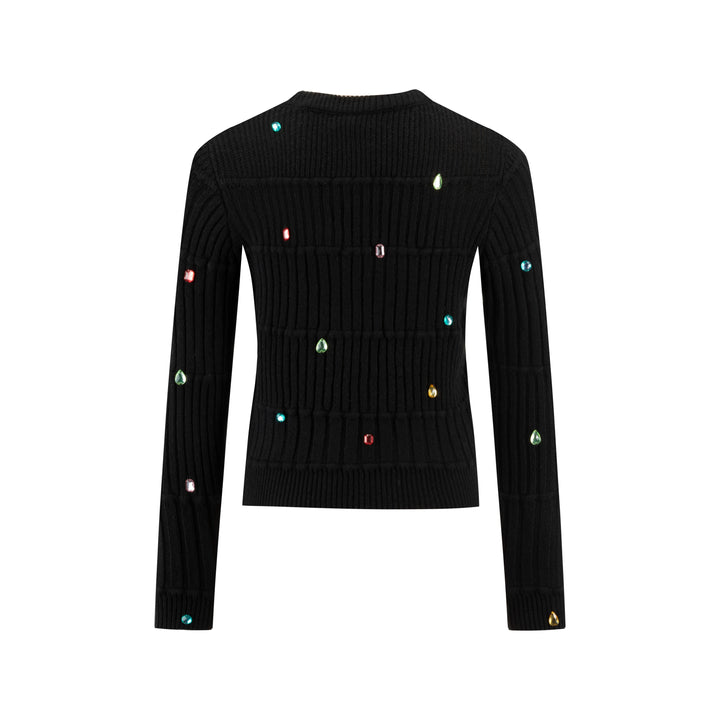 Black Knit Sweater With Multicolored Gems